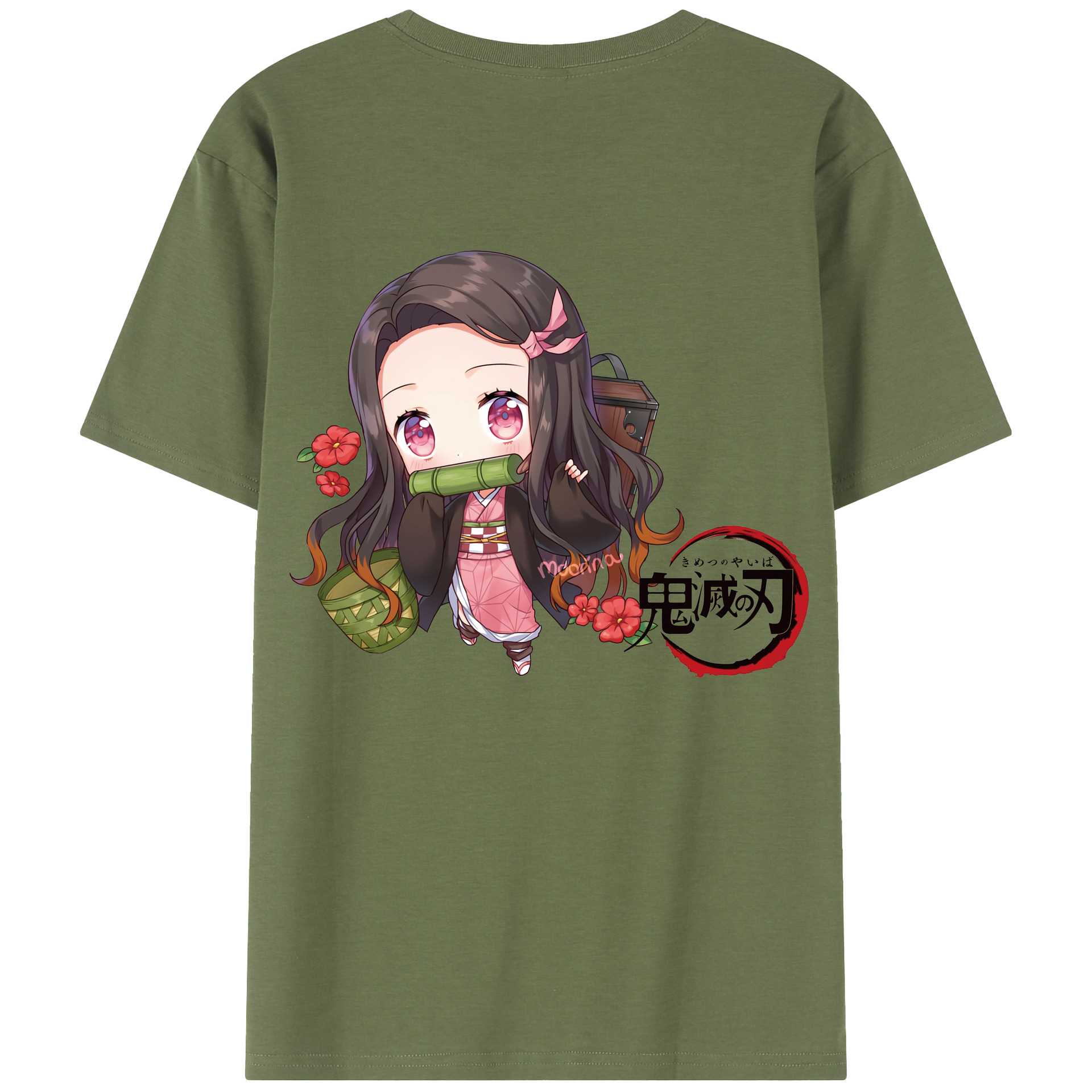 （画像用） 鬼滅の刃（きめつのやいば）竈門 禰󠄀豆子／かまど ねずこ Kamado Nezuko 綿100％半袖Tシャツ（背面プリント）